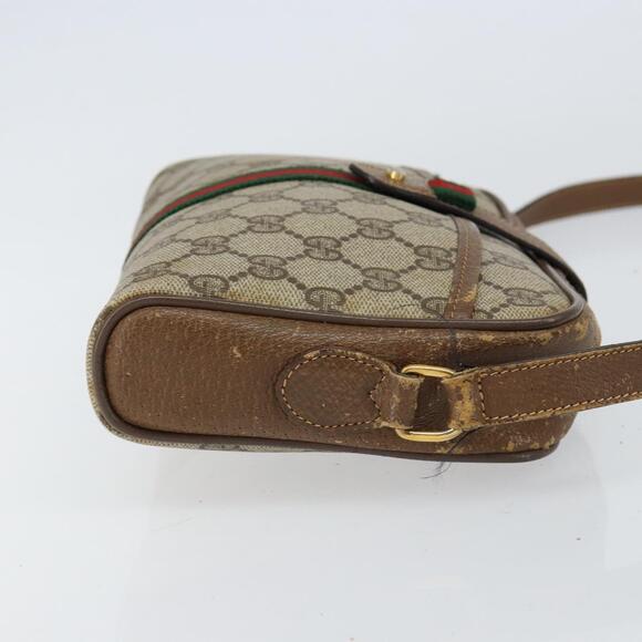 GUCCI GG Supreme Web Sherry Line Bag PVC Beige Gold 116 02 055 Auth 155594 - Picture 3 of 16
